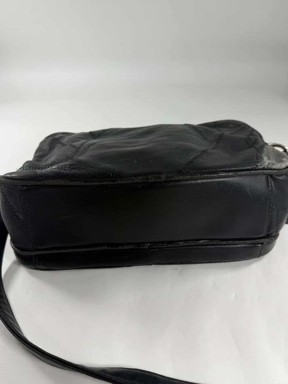 Y2K Black Leather Patchwork Shoulder Bag Grunge Boho Zip Purse